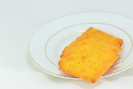 Close up crackers isolated on white background.の写真素材