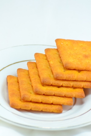 Close up crackers isolated on white background.の写真素材