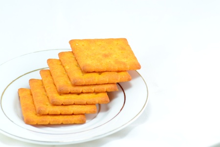 Close up crackers isolated on white background.の写真素材
