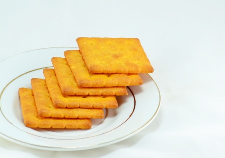 Close up crackers isolated on white background.の写真素材