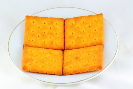 Close up crackers isolated on white background.の写真素材