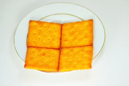 Close up crackers isolated on white background.の写真素材