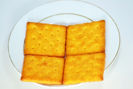 Close up crackers isolated on white background.の写真素材