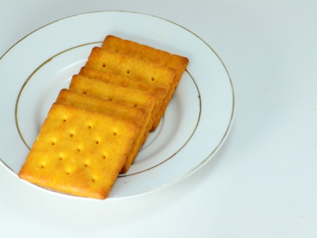 Close up crackers isolated on white background.の写真素材