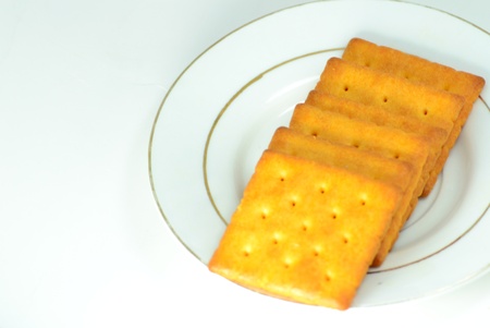 Close up crackers isolated on white background.の写真素材