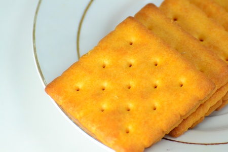 Close up crackers isolated on white background.の写真素材