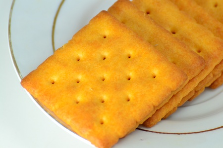 Close up crackers isolated on white background.の写真素材