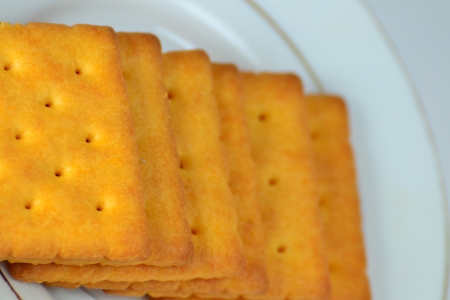 Close up crackers isolated on white background.の写真素材