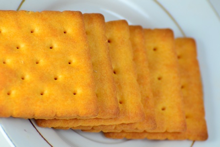 Close up crackers isolated on white background.の写真素材