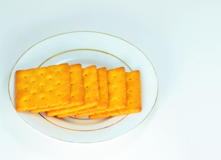 Close up crackers isolated on white background.の写真素材