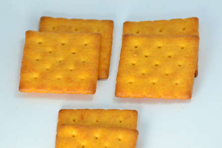 Close up crackers isolated on white background.の写真素材