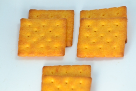 Close up crackers isolated on white background.の写真素材