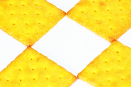 Close up crackers isolated on white background.の写真素材