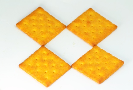 Close up crackers isolated on white background.の写真素材