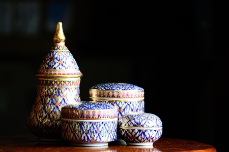 The Benjarong (Bencharong),Traditional tray Antique Ceramic with intricate designed from thailand.の写真素材