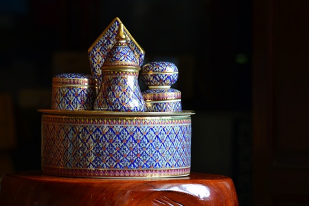 The Benjarong (Bencharong),Traditional tray Antique Ceramic with intricate designed from thailand.