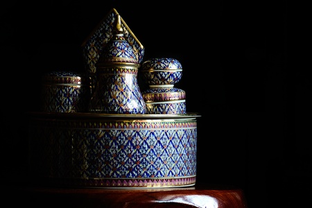 The Benjarong (Bencharong),Traditional tray Antique Ceramic with intricate designed from thailand.の写真素材