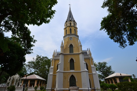 Thai temple in Christian church style (Wat Niwet Thammaprawat  Gothic Temple),Ayutthaya Province,Thailand ,Asia.の写真素材