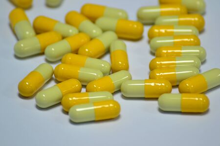 Medical capsules isolated on white background.の写真素材