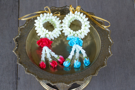 Wrist garlands made from jasmine flowers for the ceremony of Thailand