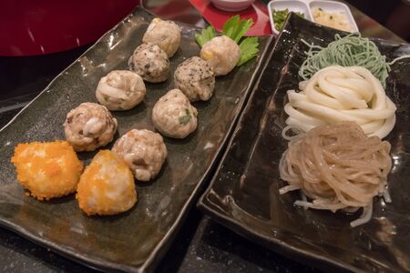 japan noodle and pork ball udon Japanese foodの写真素材