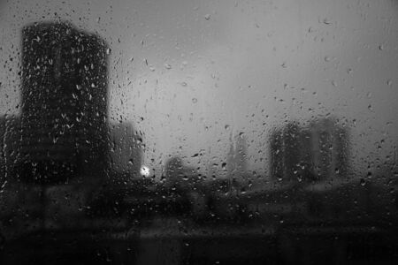 Rain drop in the window black and whiteの写真素材