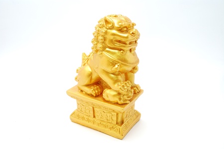 Golden Chinese lion statueの写真素材