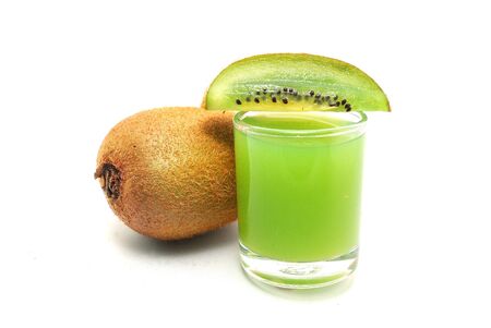 kiwi fruit and Kiwi juice on white backgroundの写真素材