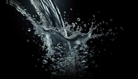 Water splash isolated on black background. 3d rendering, illustration.の素材