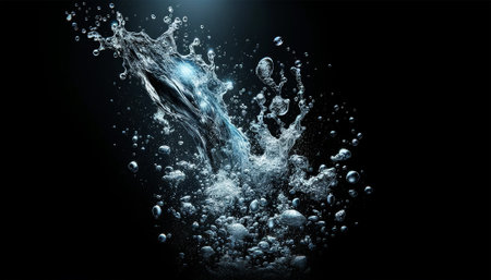 Water splash isolated on black background. 3d rendering, illustration.の素材