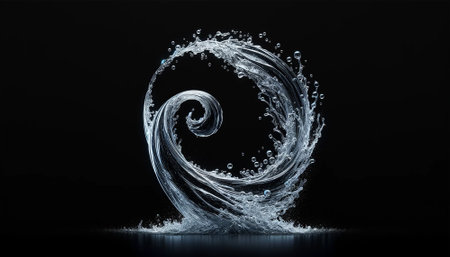 Water splash isolated on black background. 3d rendering, illustration.の素材
