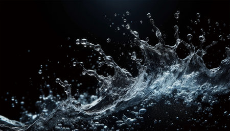 Water splash on black background. 3d rendering, 3d illustration.の素材