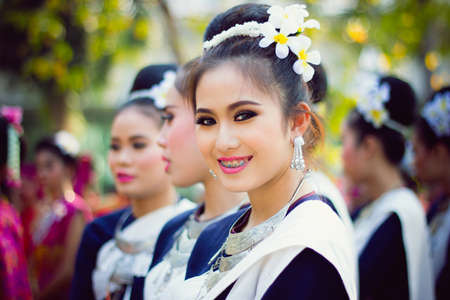 thai girl smiling in traditional thai dressのeditorial素材