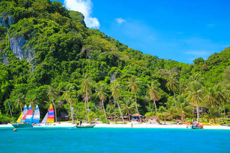 Sailboats park on the beachのeditorial素材