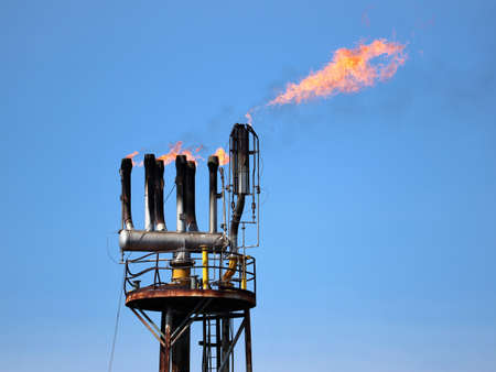 The offshore CPP flare tip with blue sky background.の写真素材