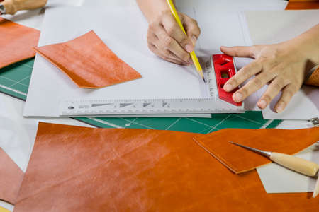 Leather craft maker in workhop