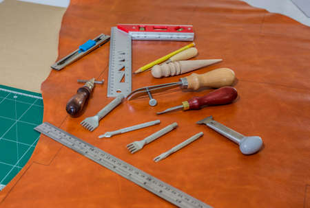 Leather craft maker in workhop