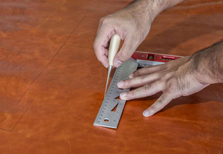 Leather craft maker in workhop