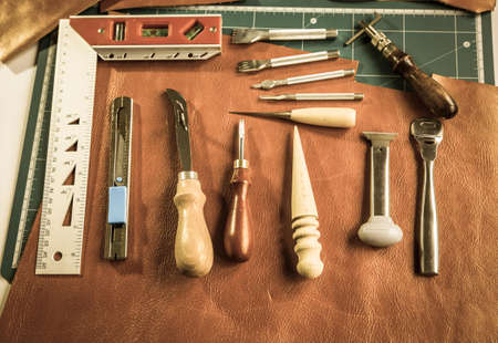 Leather craft maker in workhop