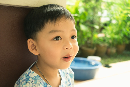 Healthy boy looking for inspirationの写真素材