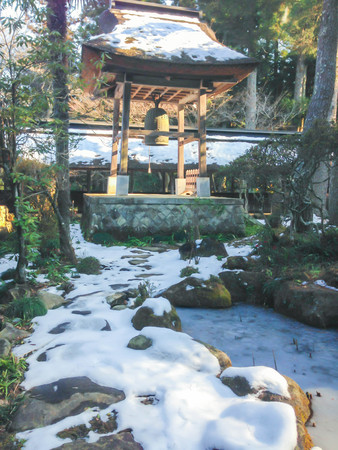 snow all the way up to the bell in Templeの写真素材