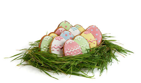 easter eggs in the nestの写真素材