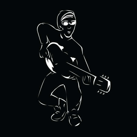 vector illustration of a silhouette of a guitarist on a black backgroundのイラスト素材