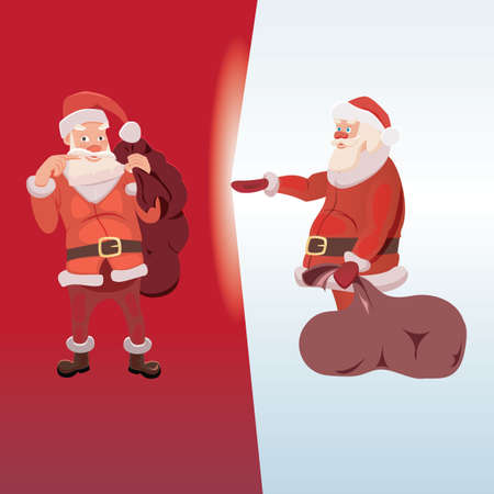 Santa Claus with Merry Christmas Label for Holiday Invitations and Greeting Cards. Xmas Poster, Banner, Placard or Card Template.のイラスト素材