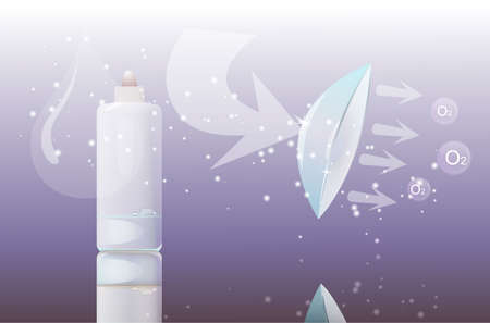 Contact lenses advertisement template. The advertisement of the product, and the design of the bubble water for cleaning.のイラスト素材