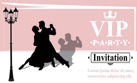 Premium VIP party invitations posters flyers. Retro design template set with a couple dancing tango.のイラスト素材