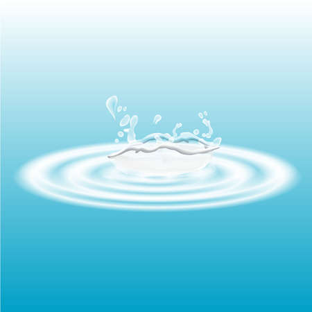 Realistic water splash with wave isolated on blue background, vectorのイラスト素材