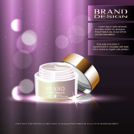 Pattern moisture cream ad, empty design cream bottle isolated on purple backgroundのイラスト素材