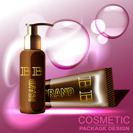 Modern foundation ads, glass bottle with foundation isolated on black and white striped background, 3d illustrationのイラスト素材