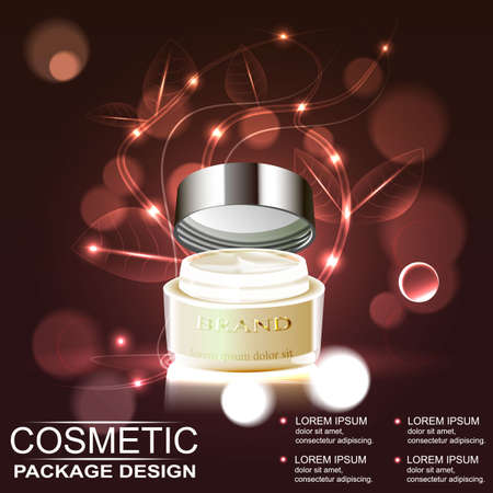 Premium cream ads, translucent  bottle with ingredients on the bubbles. 3D illustration.のイラスト素材